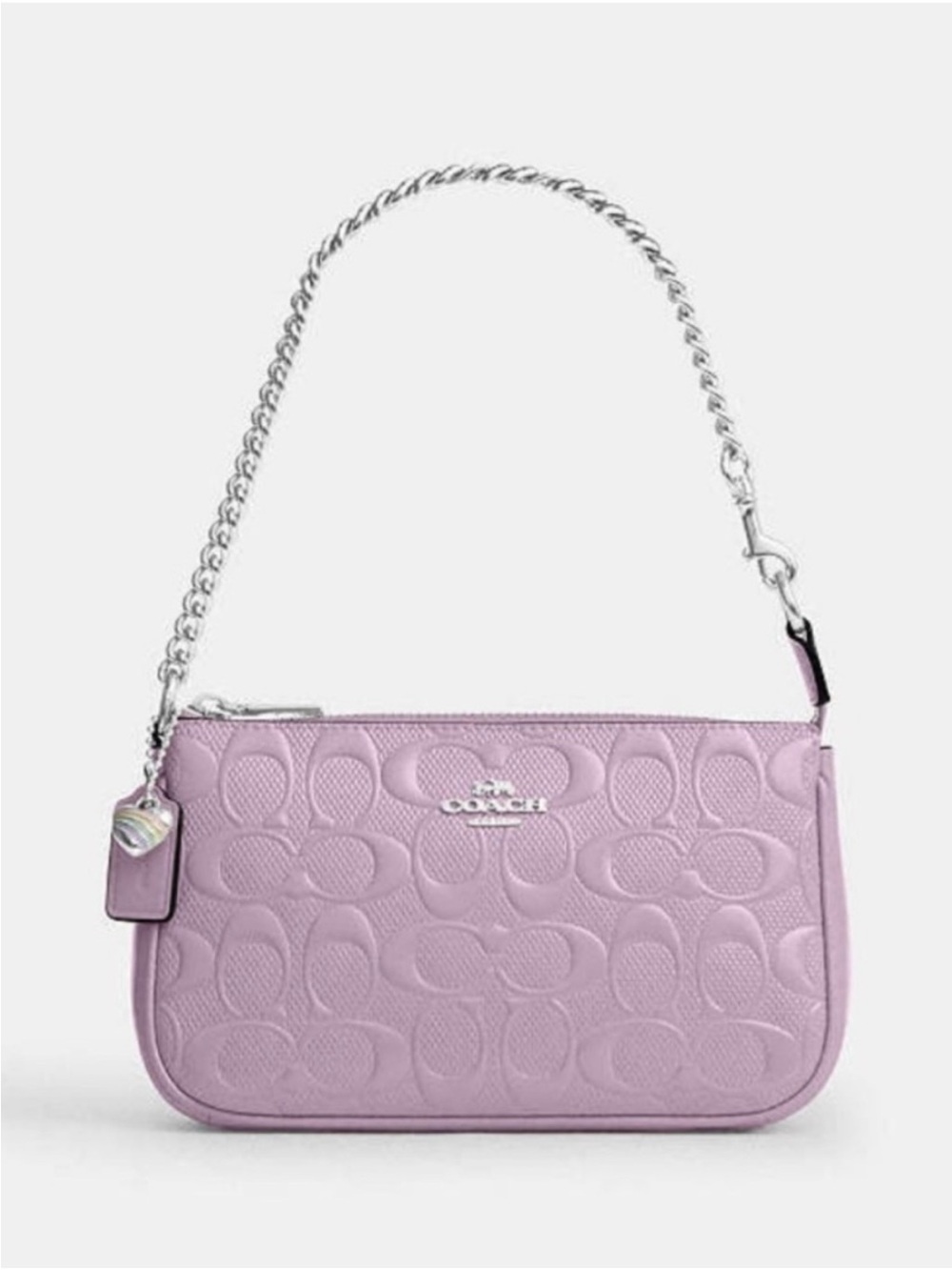 COACH Nolita 19 In Sig Leather W/Heart Charm Wristlet Shoulder Bag Light Violet